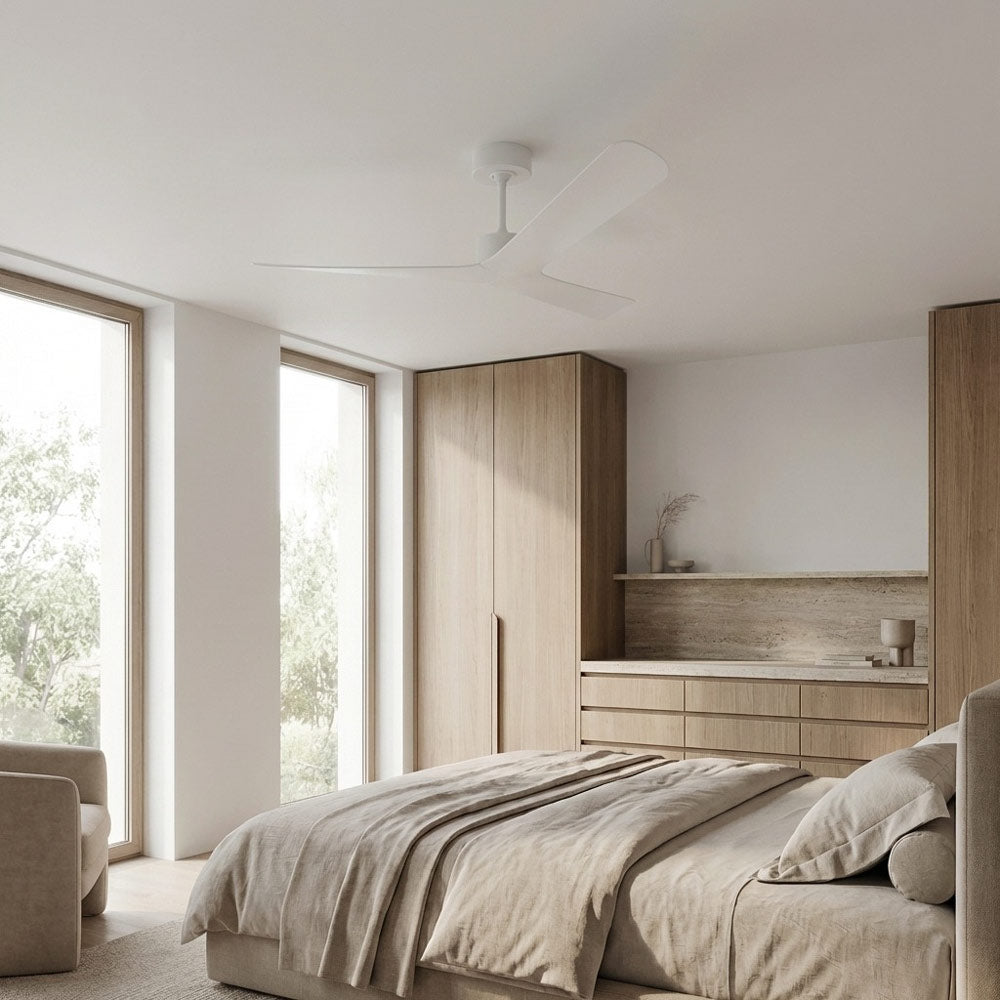 Tri Plank Smart Ceiling Fan in bedroom.
