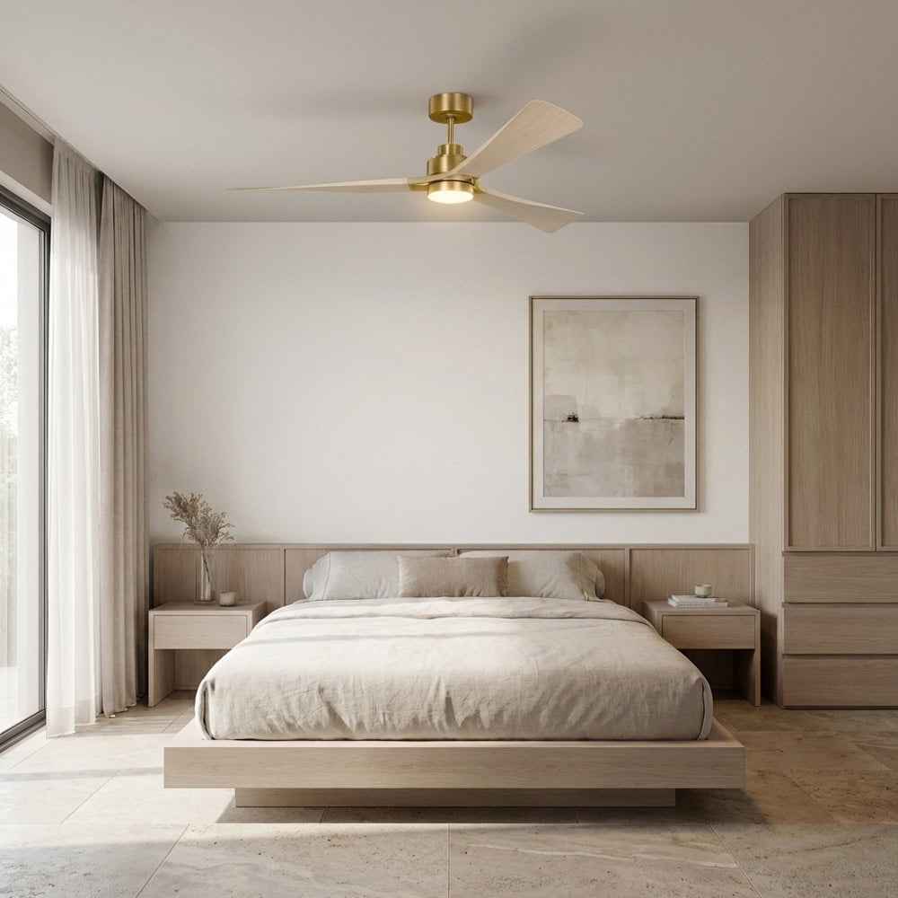 Trillium Smart LED Ceiling Fan in bedroom.