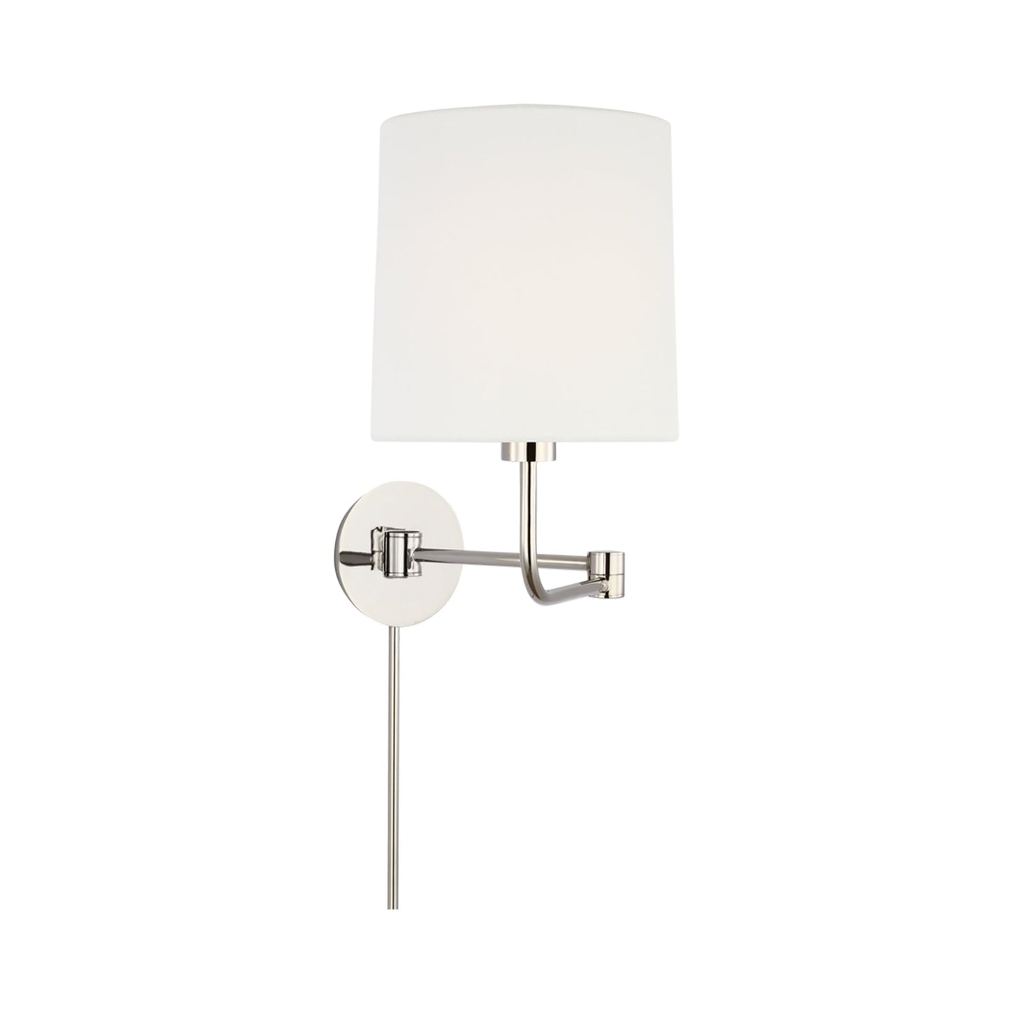 Go Lightly Swing Arm Wall Light in Polished Nickel/Linen.