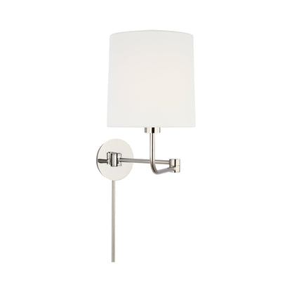 Go Lightly Swing Arm Wall Light in Polished Nickel/Linen.