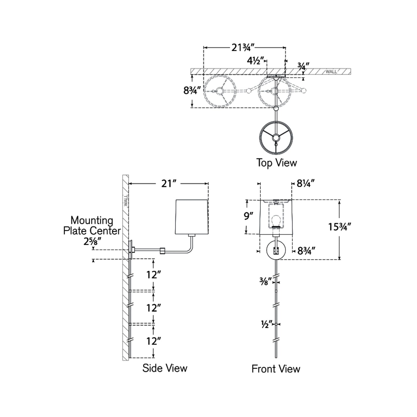 Go Lightly Swing Arm Wall Light - line drawing.