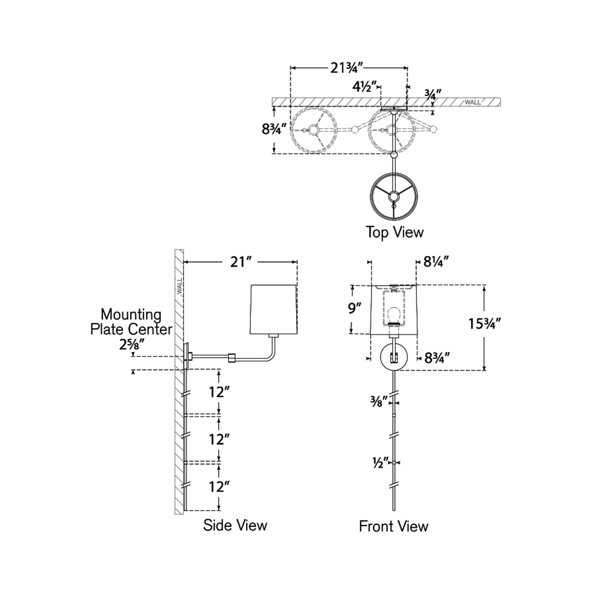 Go Lightly Swing Arm Wall Light - line drawing.