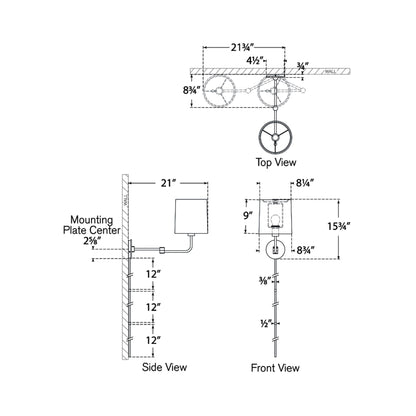 Go Lightly Swing Arm Wall Light - line drawing.