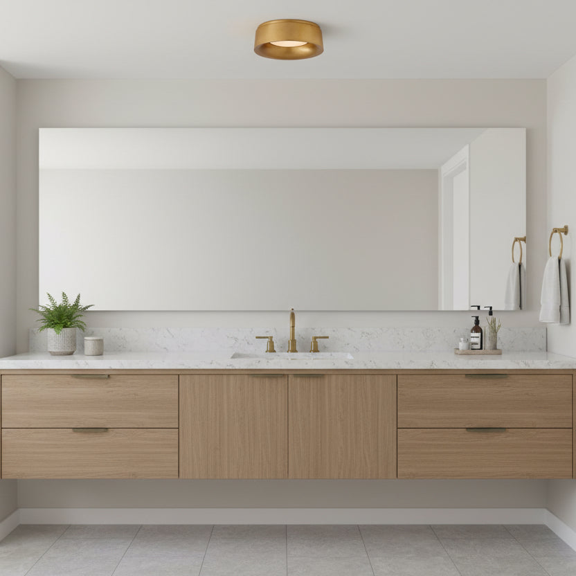 Gold ceiling light fixture on a white background