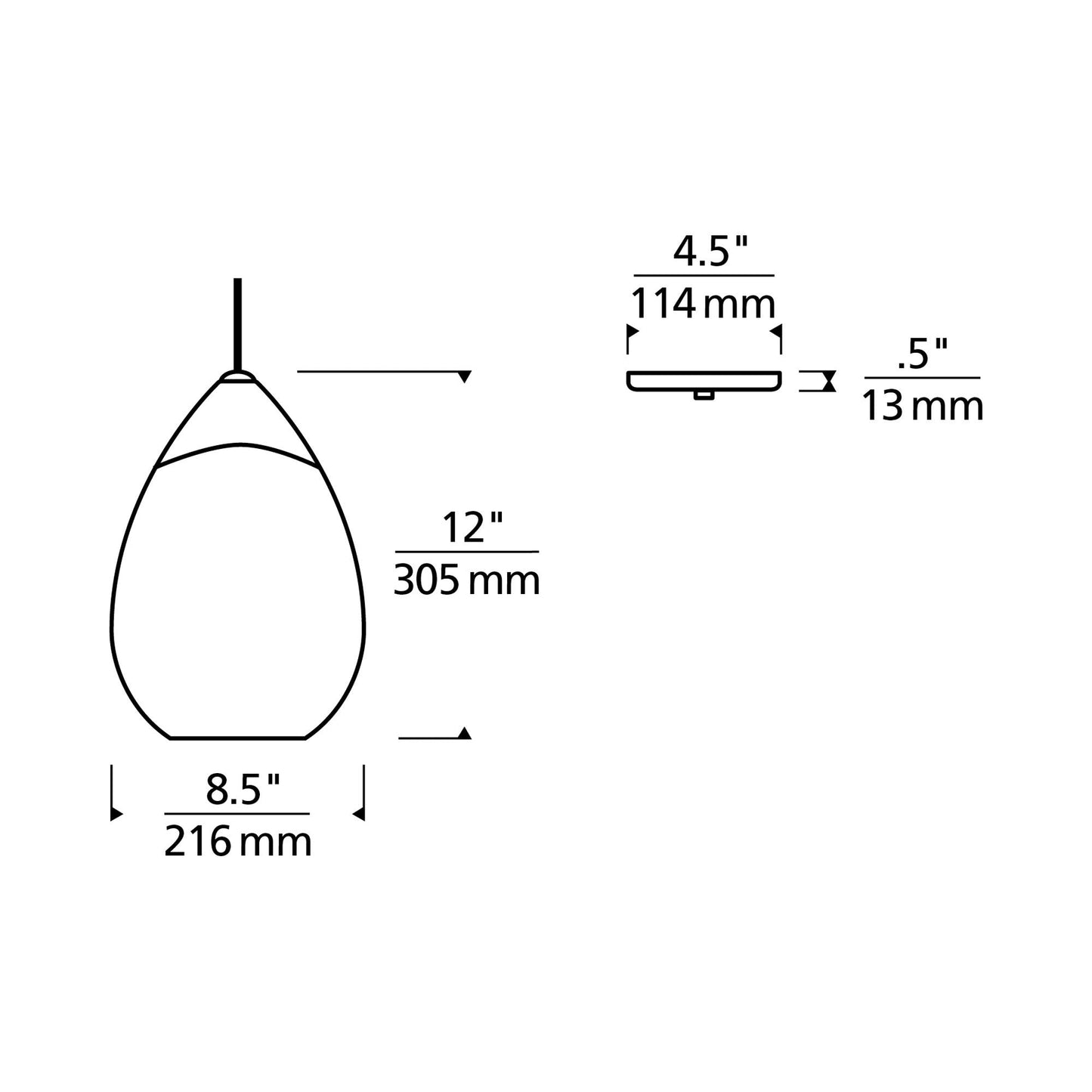 Alina Grand Pendant Light - line drawing.