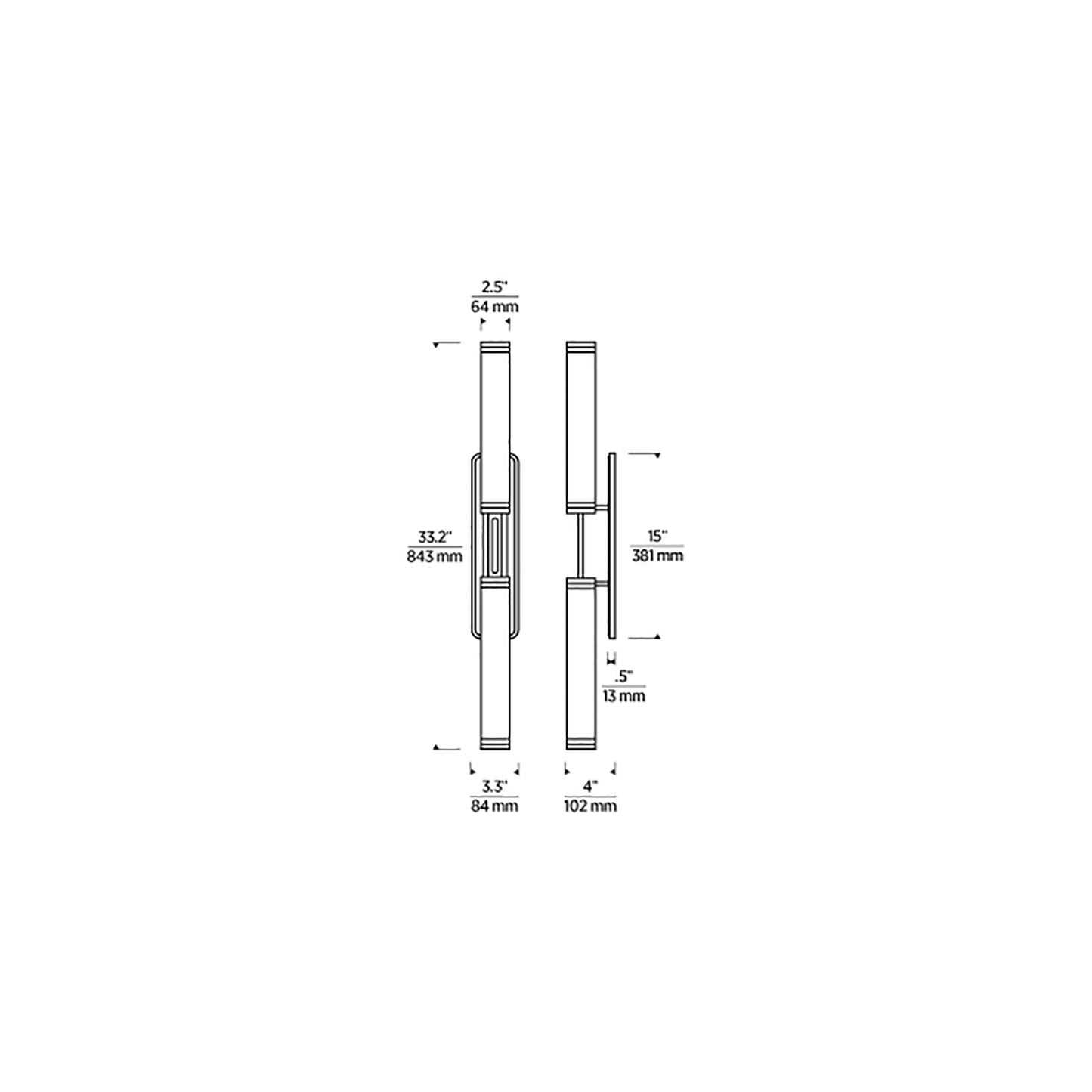 Alo Vertical LED Wall Light - line drawing.