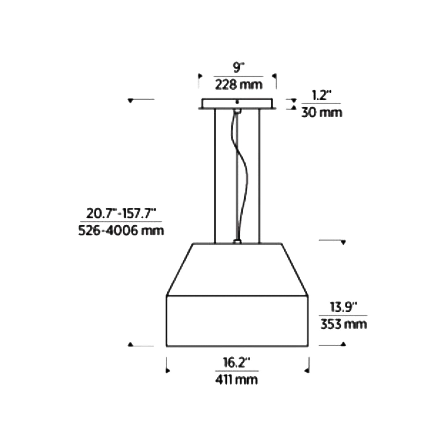 Bling LED Pendant Light - line drawing.