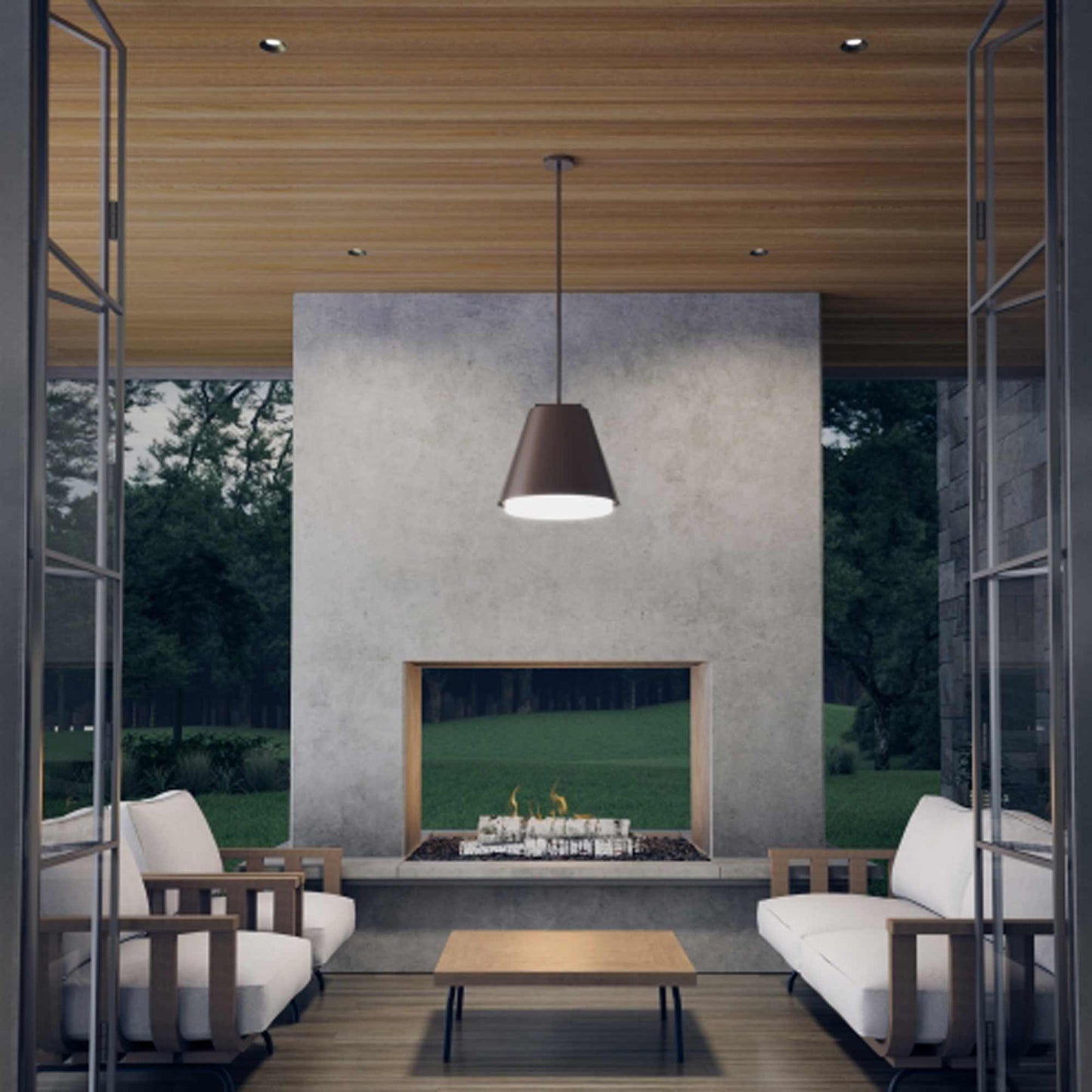 Bowman 12/18 Outdoor LED Pendant Light in living room.