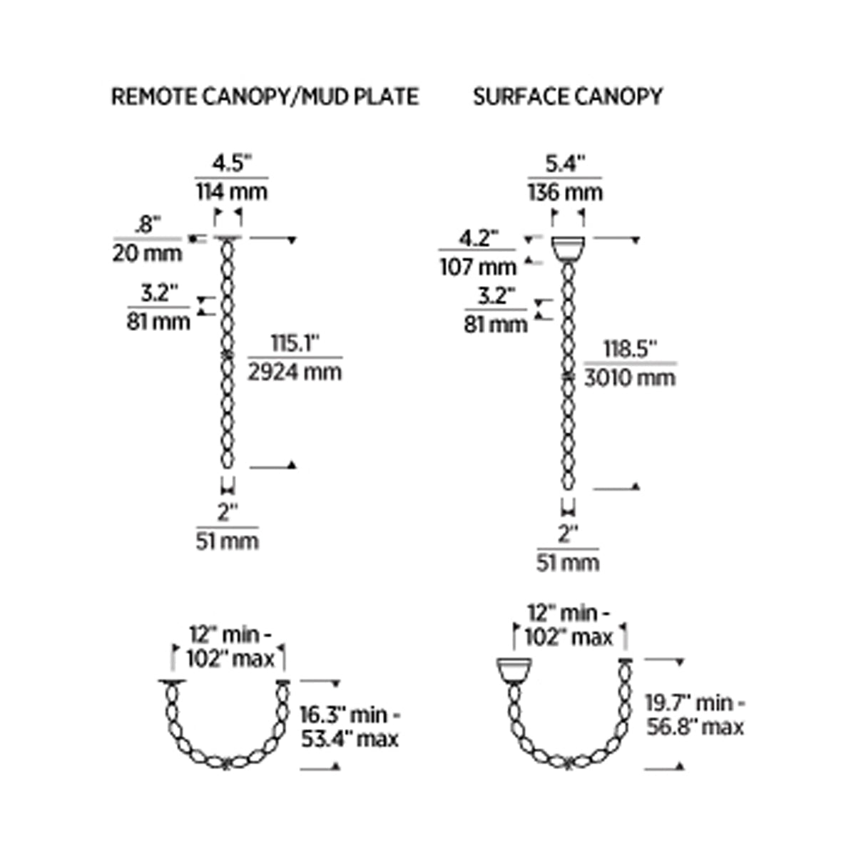 Collier LED Chandelier - line drawing.