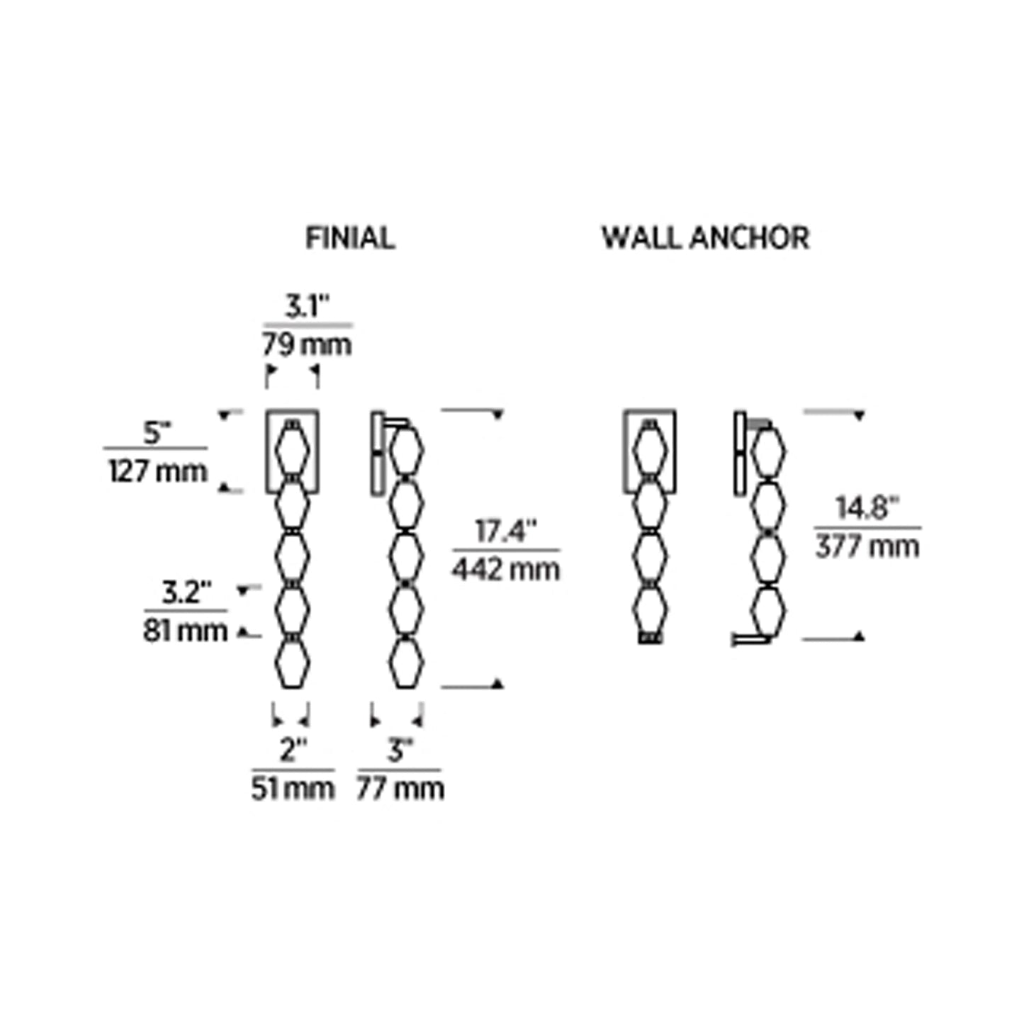 Collier LED Wall Light - line drawing.