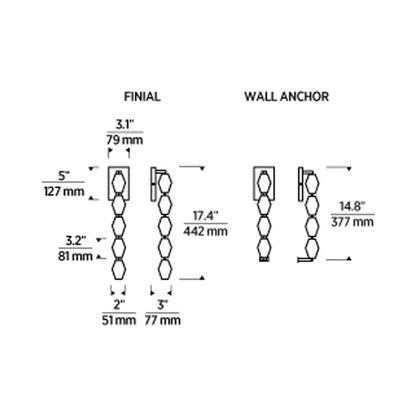 Collier LED Wall Light - line drawing.