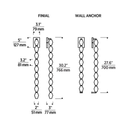 Collier LED Wall Light - line drawing.