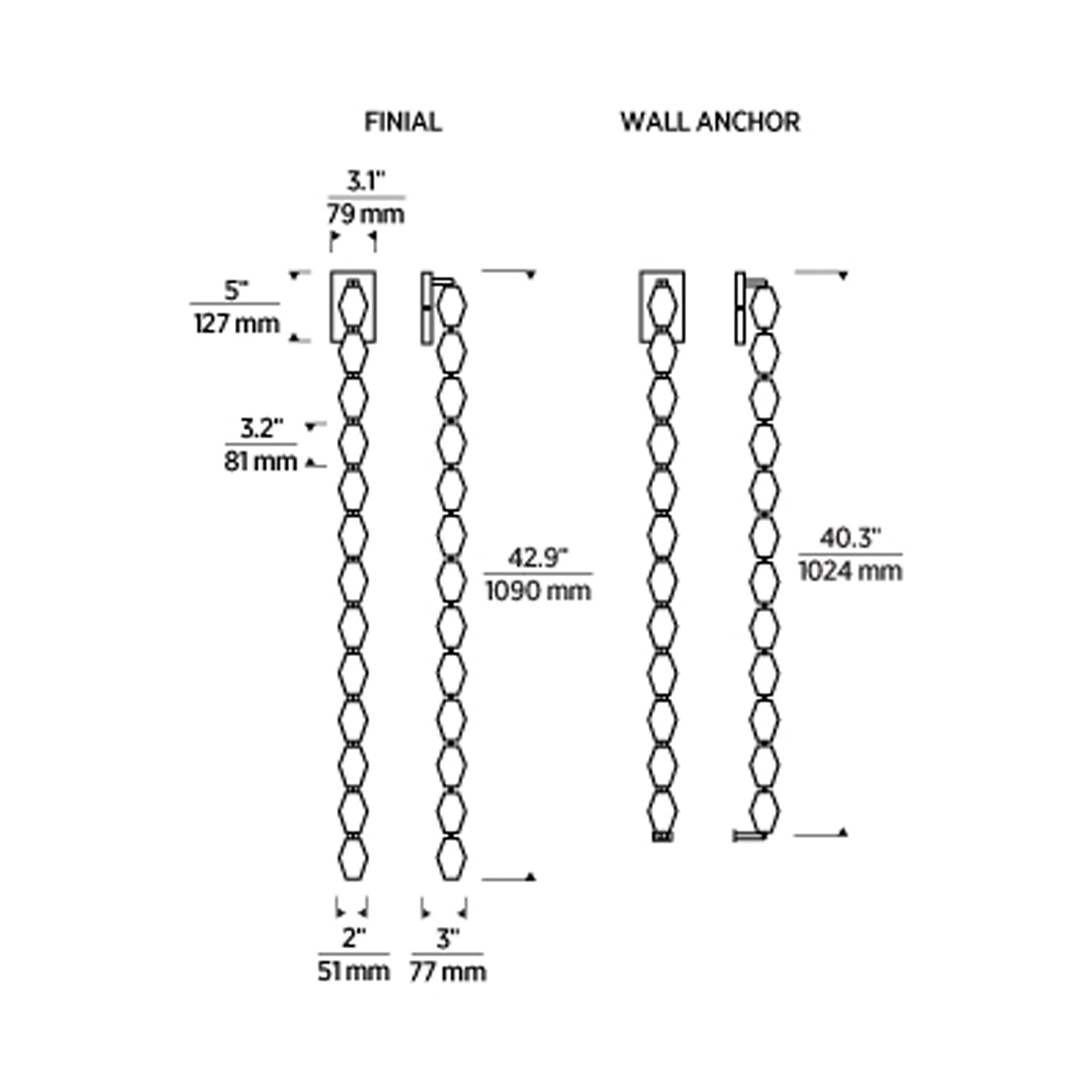 Collier LED Wall Light - line drawing.