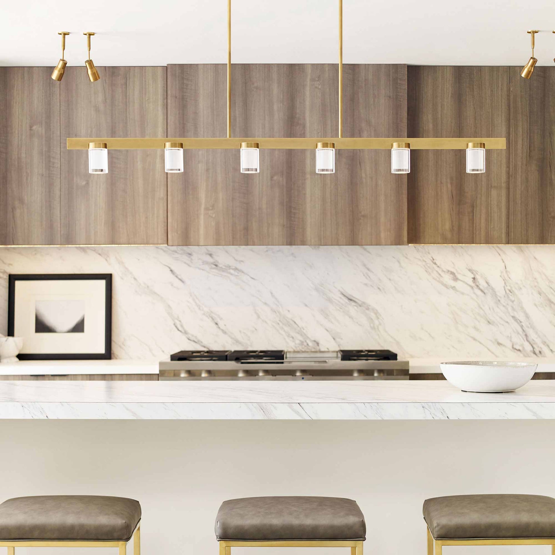 Esfera LED Linear Pendant Light in dining room.