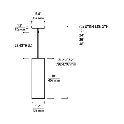 Exo 18 LED Pendant Light - line drawing.