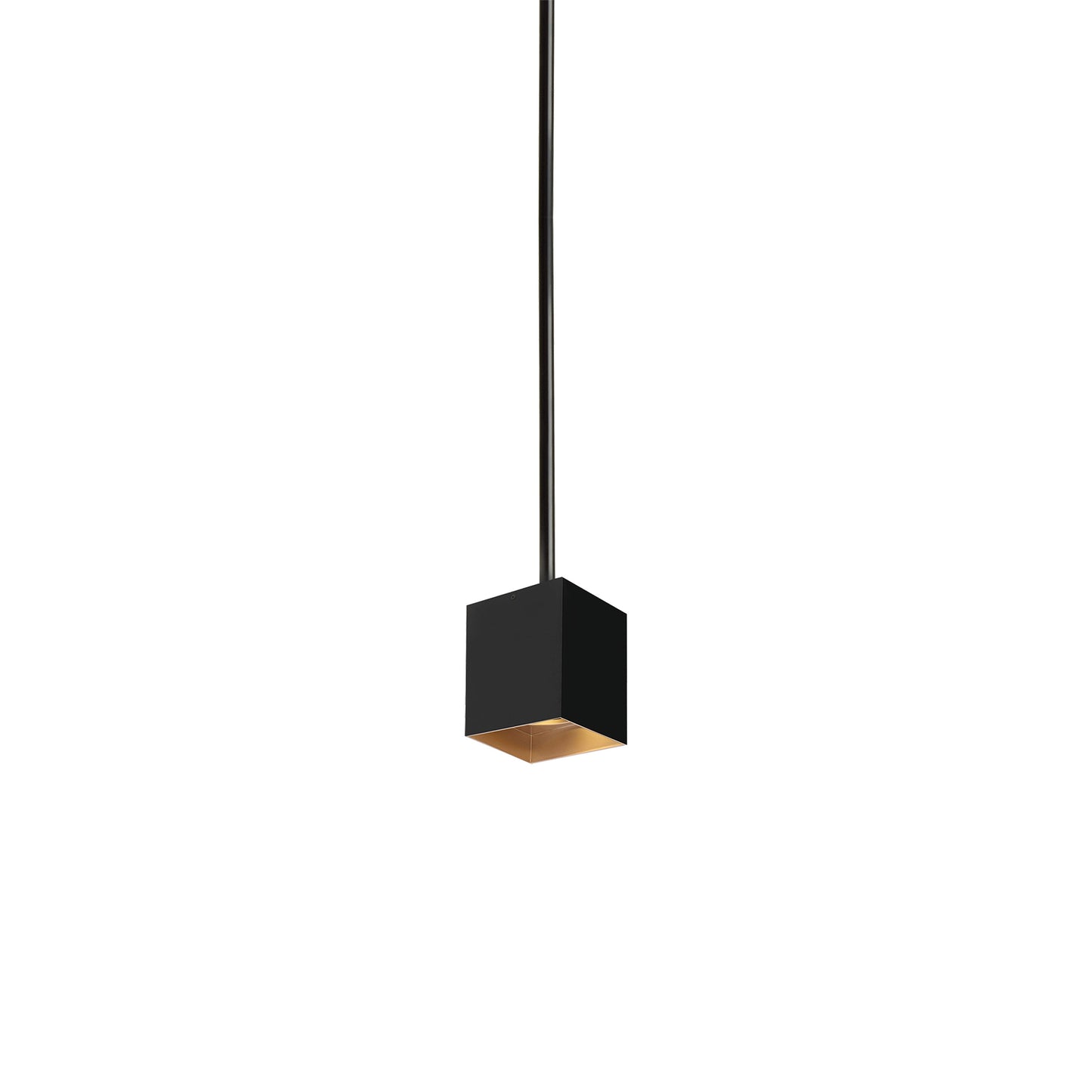 Exo 6 Cube LED Pendant Light in Matte Black/Gold Haze.