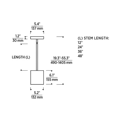 Exo 6 Cube LED Pendant Light - line drawing.