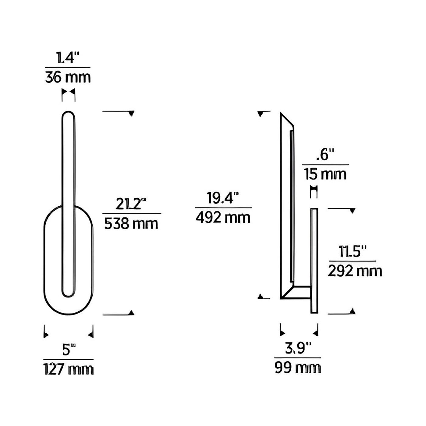 Fielle LED Wall Light - line drawing.
