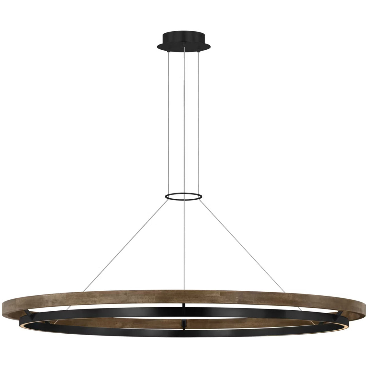 Grace LED Chandelier in Matte Black/Weather Oak Wood (65-Inch).