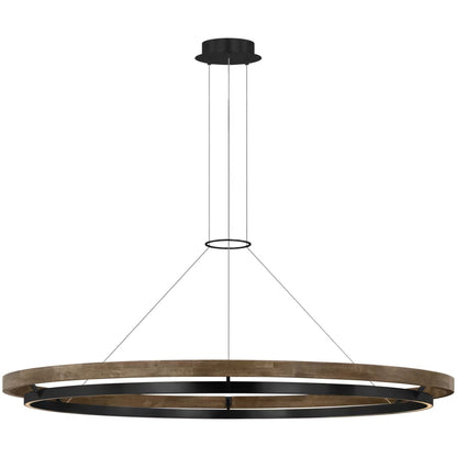 Grace LED Chandelier in Matte Black/Weather Oak Wood (65-Inch).