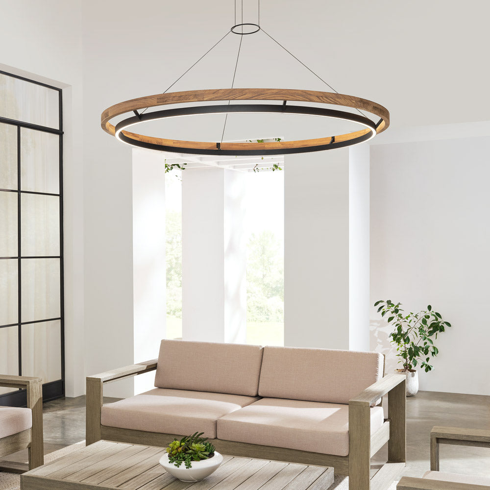 Grace Outdoor LED Chandelier in living room.