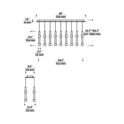 Guyed LED Chandelier - line drawing.