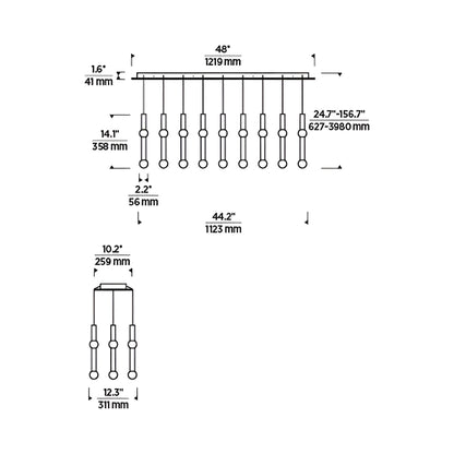 Guyed LED Chandelier - line drawing.