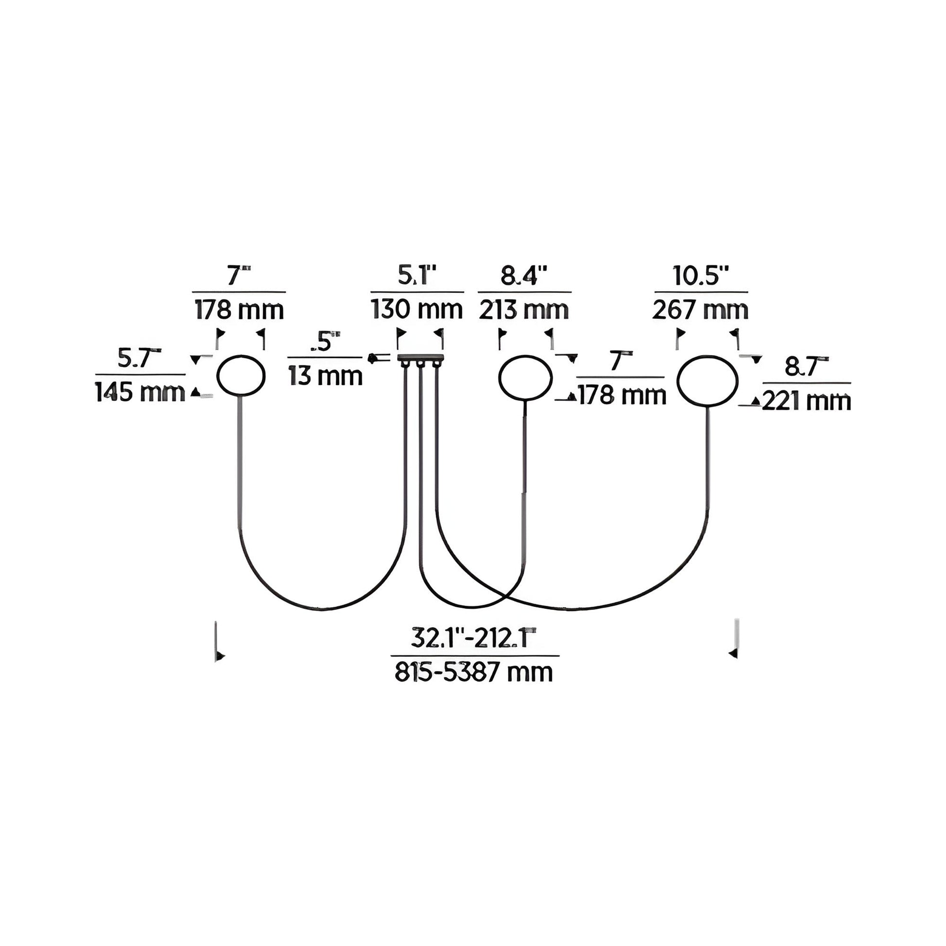 Helium Array LED Chandelier - line drawing.