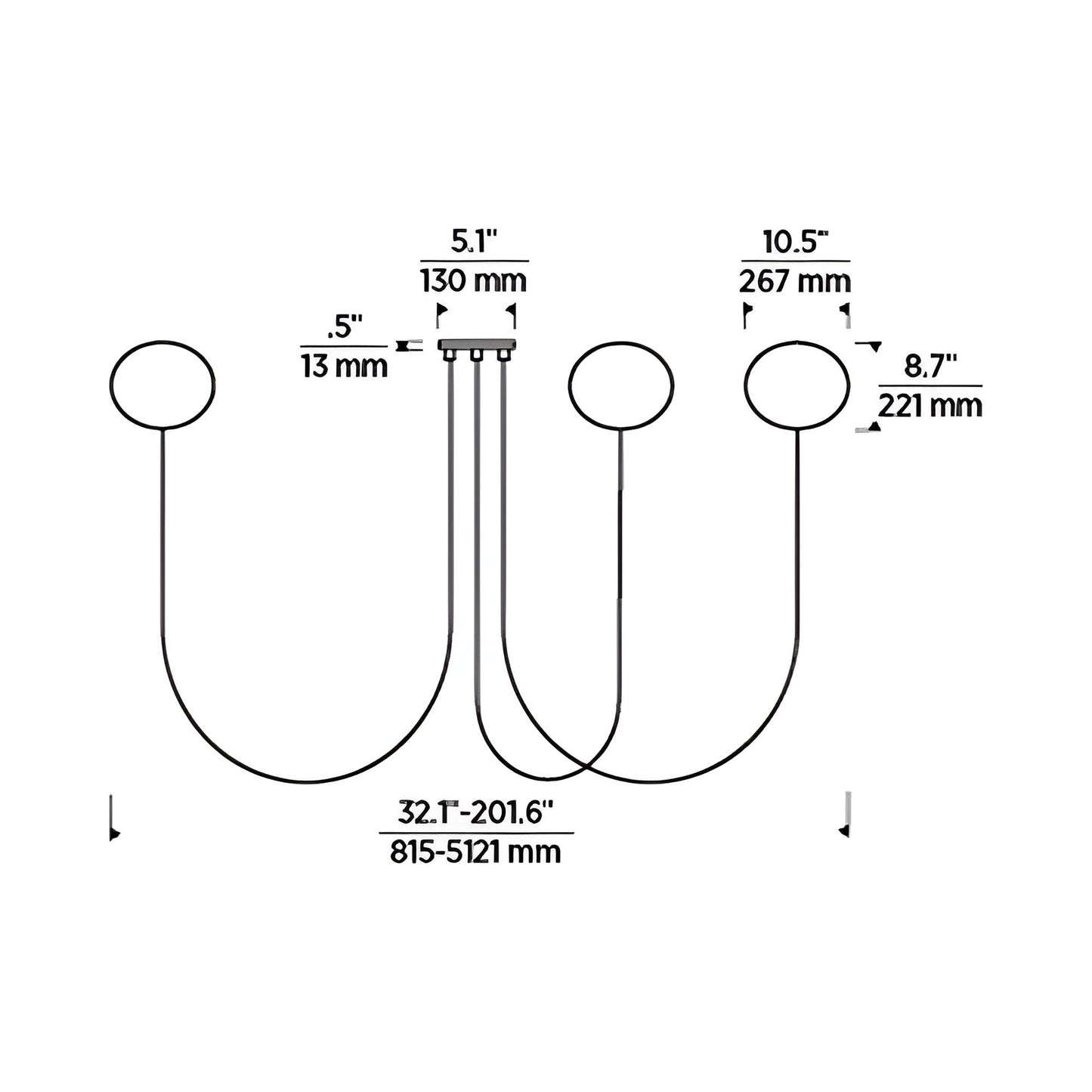 Helium LED Chandelier - line drawing.