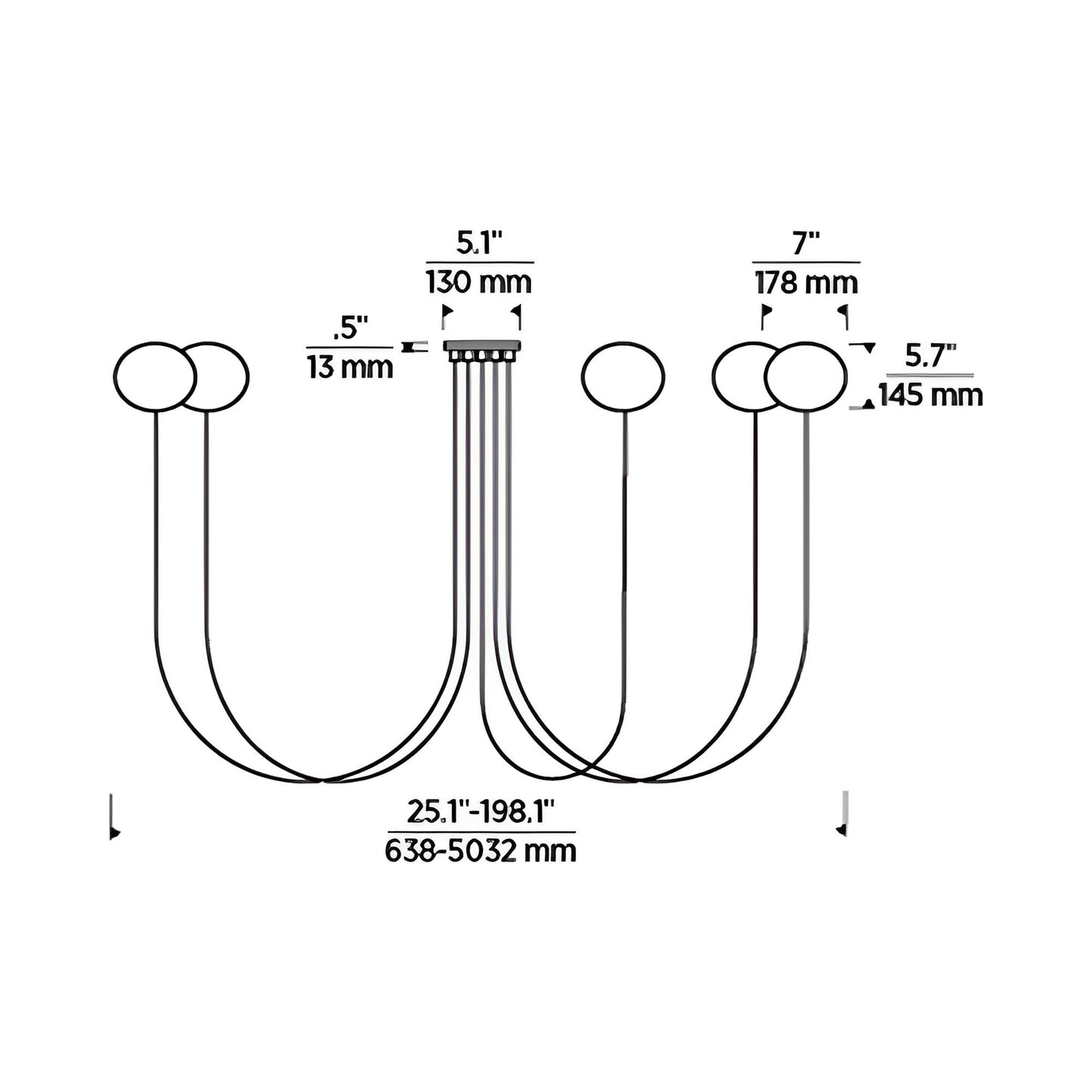 Helium LED Chandelier - line drawing.