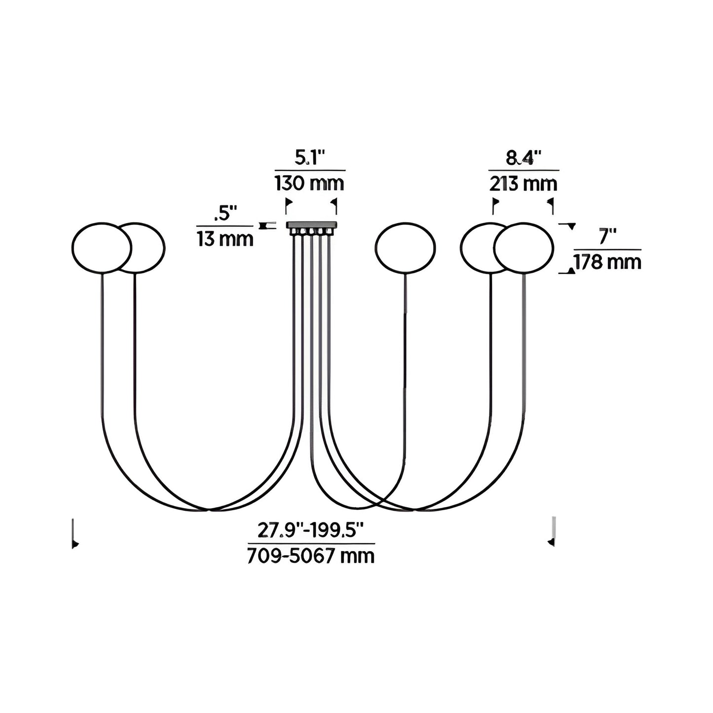 Helium LED Chandelier - line drawing.