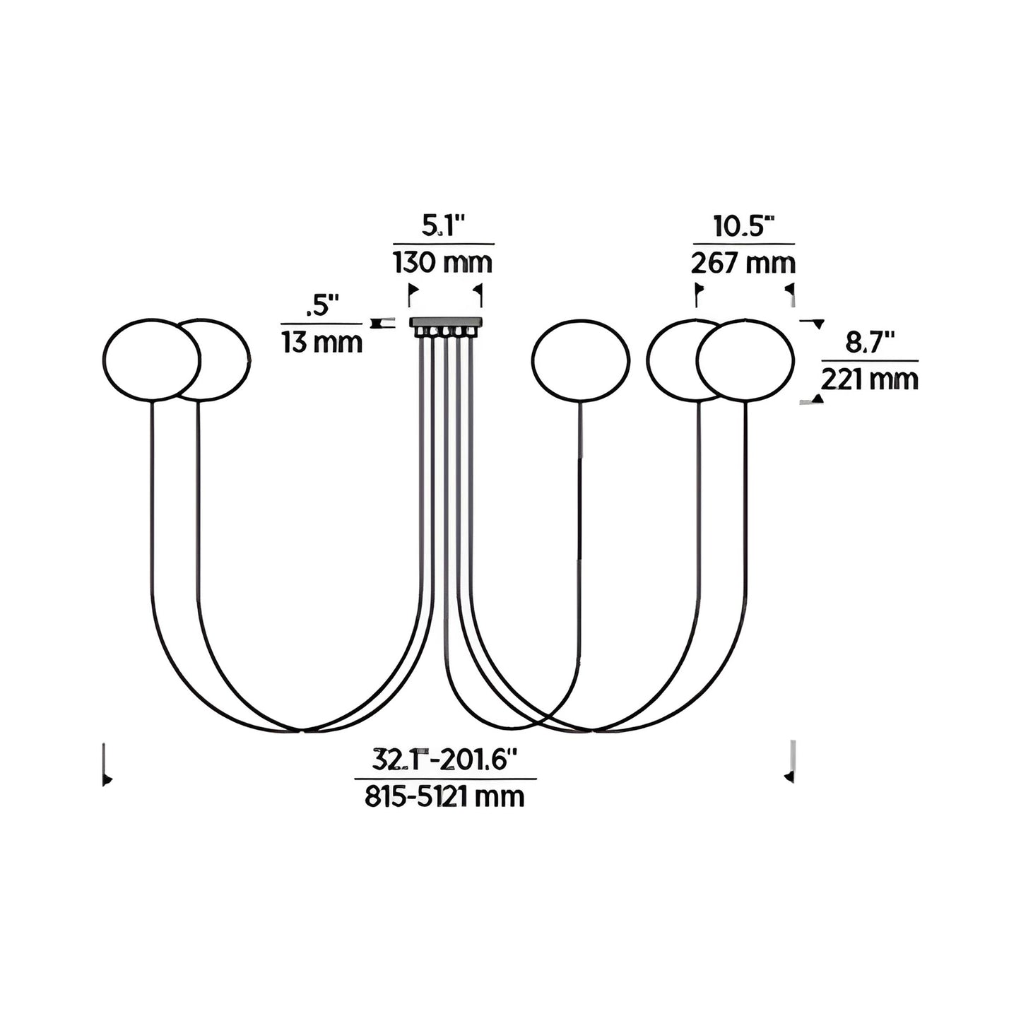 Helium LED Chandelier - line drawing.