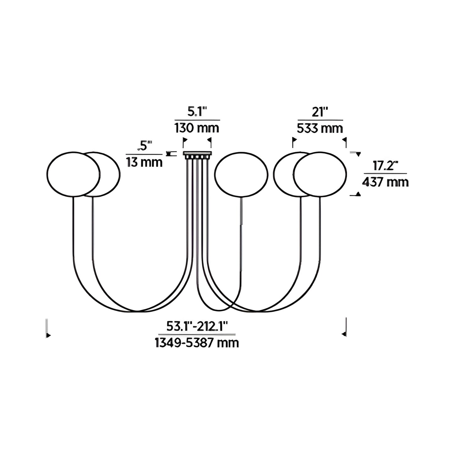 Helium LED Chandelier - line drawing.