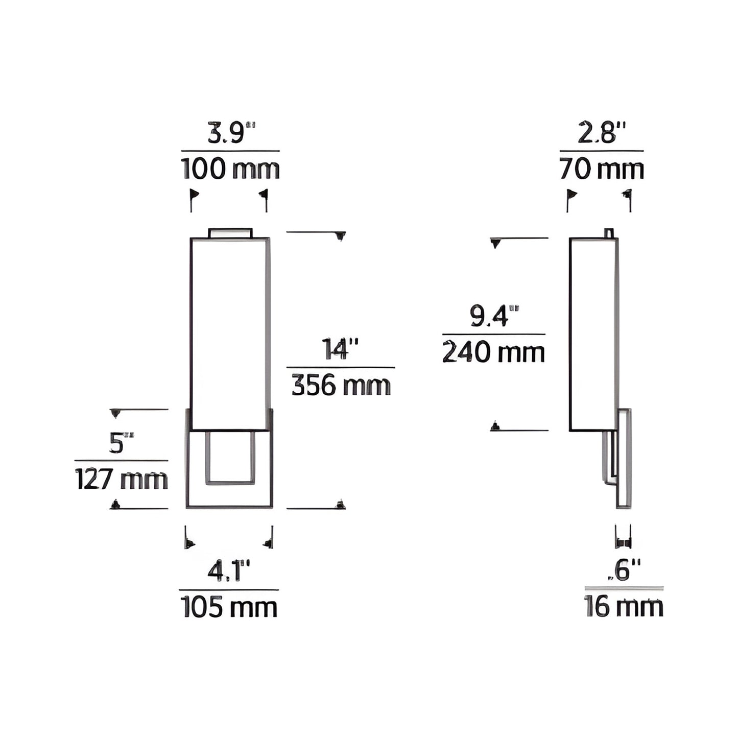 Kisdon LED Wall Light - line drawing.
