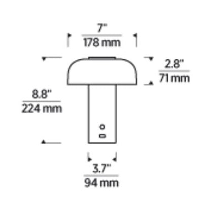 Louver LED Rechargeable Table Lamp - line drawing.