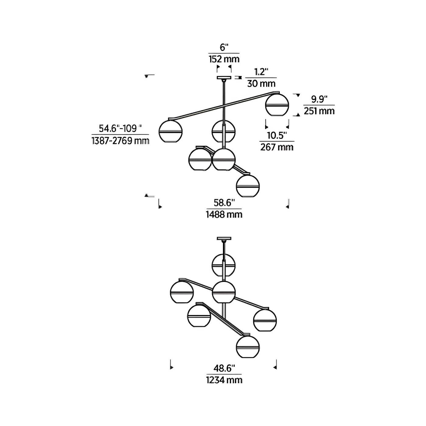 Lowing Chandelier - line drawing.