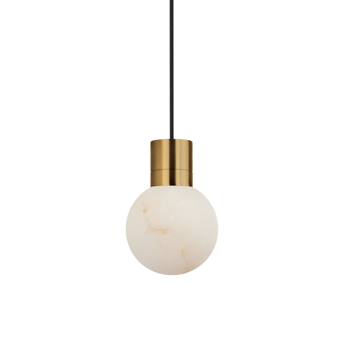 Mina LED Pendant Light in Hand Rubbed Antique Brass/Black Cord.