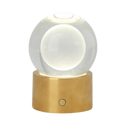 Mina LED Rechargeable Table Lamp in Natural Brass\Crystal.