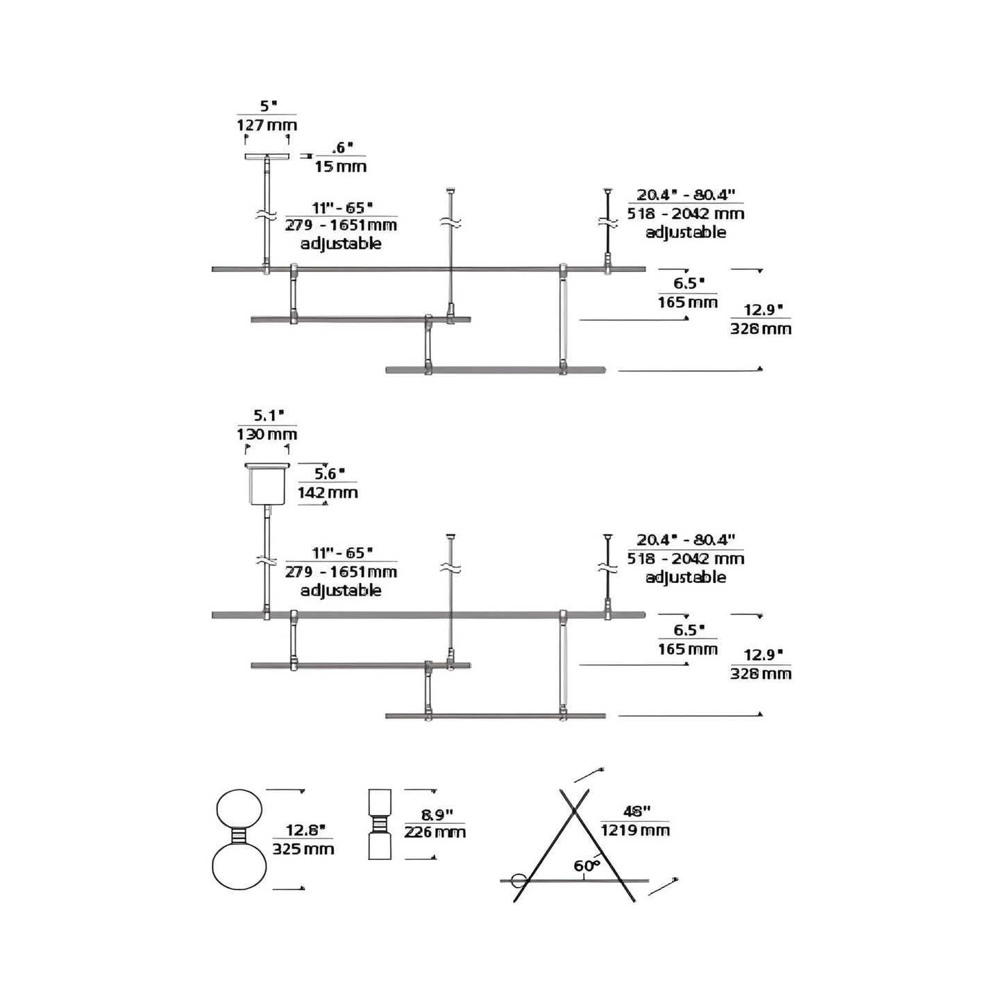 ModernRail LED Chandelier - line drawing.