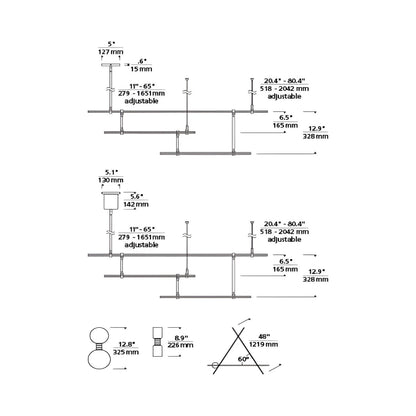 ModernRail LED Chandelier - line drawing.