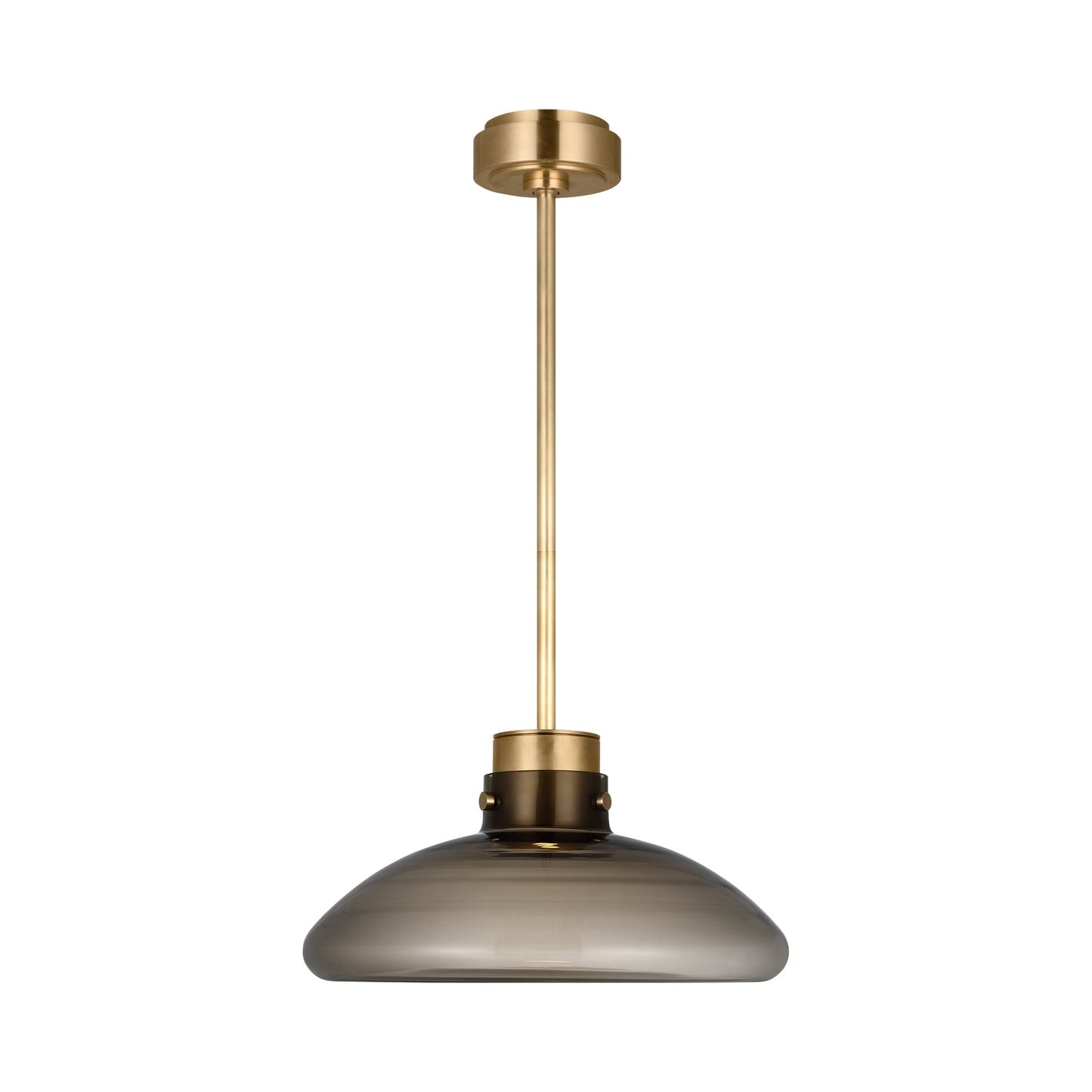 Morgan LED Pendant Light in Hand-Rubbed Antique Brass (16-Inch/Smoke Glass).