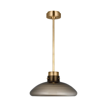 Morgan LED Pendant Light in Hand-Rubbed Antique Brass (16-Inch/Smoke Glass).