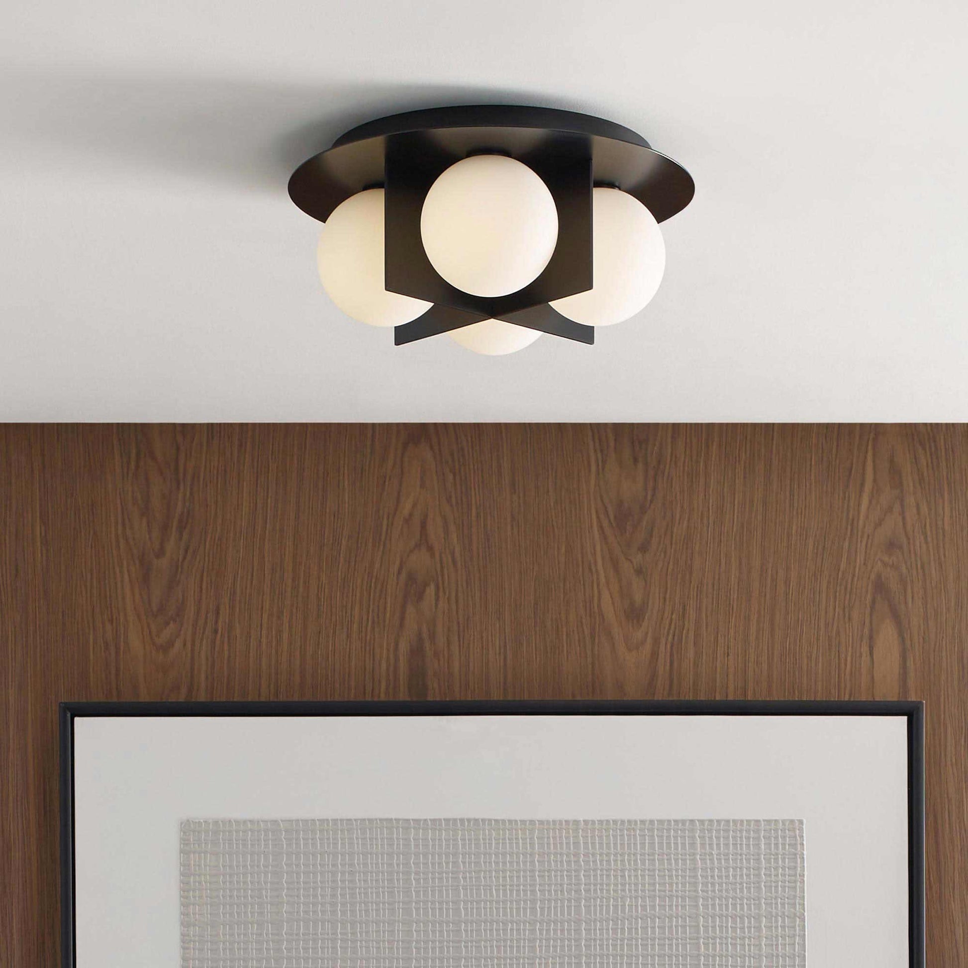 Orbel Flush Mount Ceiling Light in bathroom.