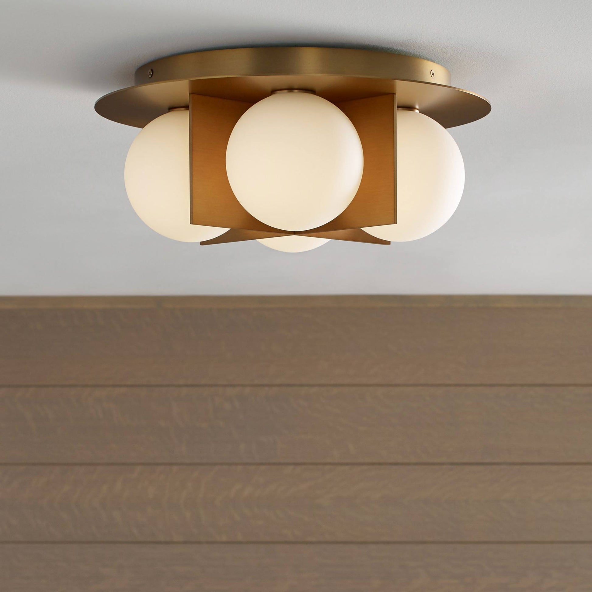 Orbel Flush Mount Ceiling Light in bathroom.