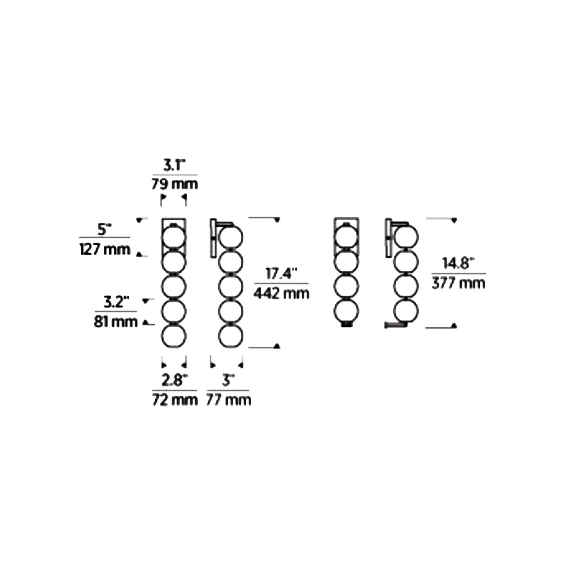 Perle LED Wall Light - line drawing.