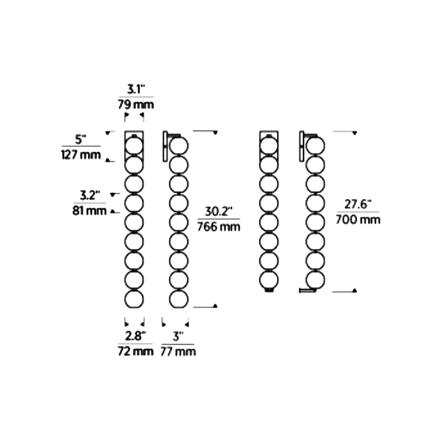 Perle LED Wall Light - line drawing.