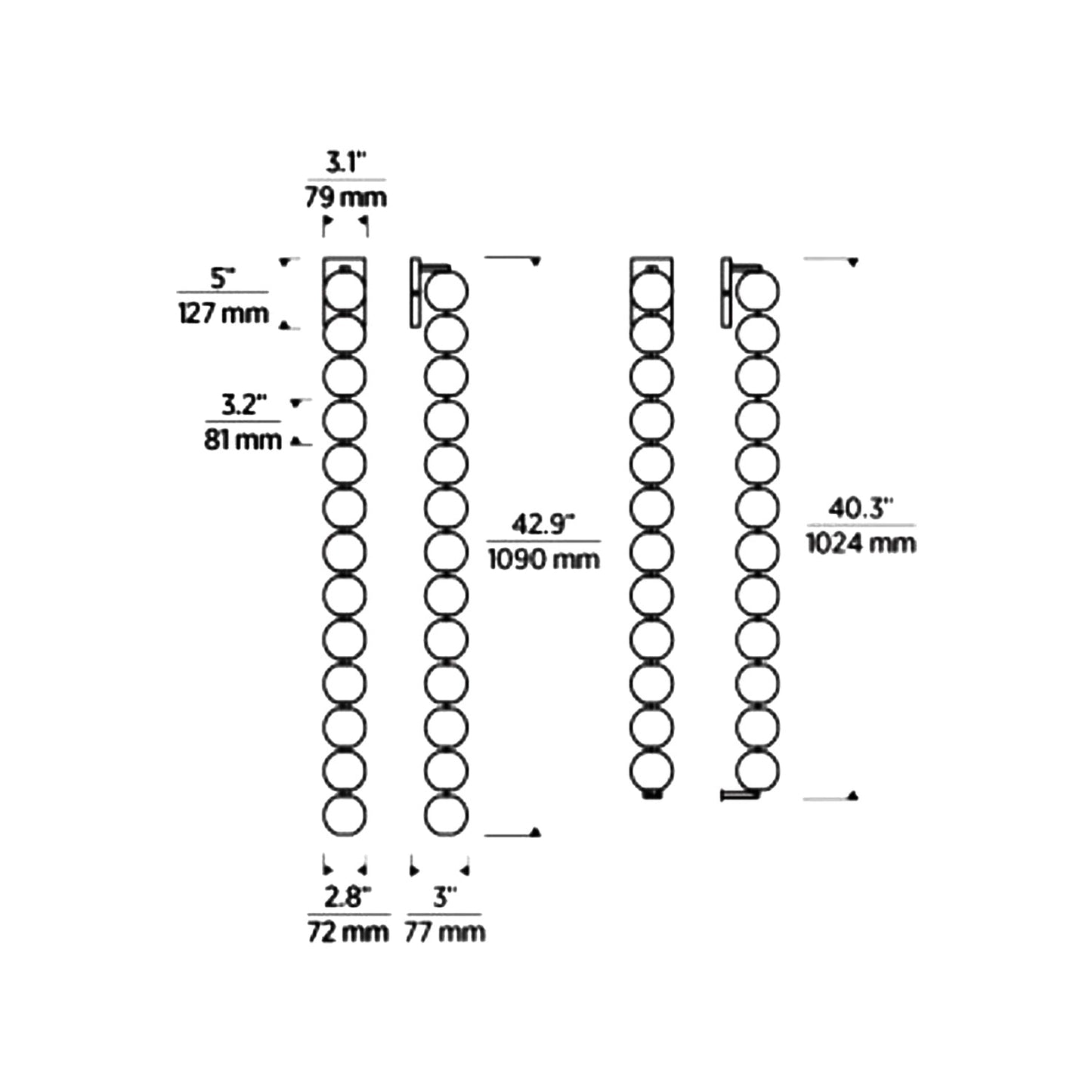 Perle LED Wall Light - line drawing.