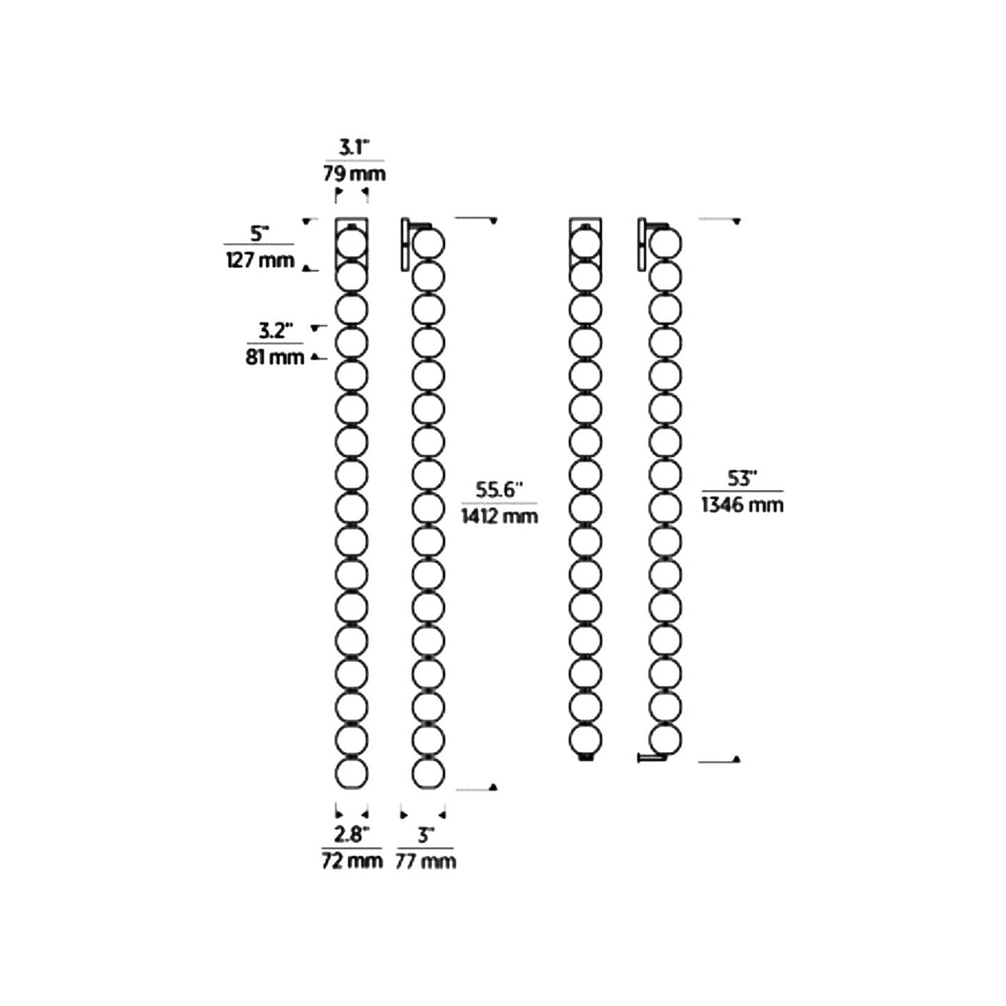 Perle LED Wall Light - line drawing.
