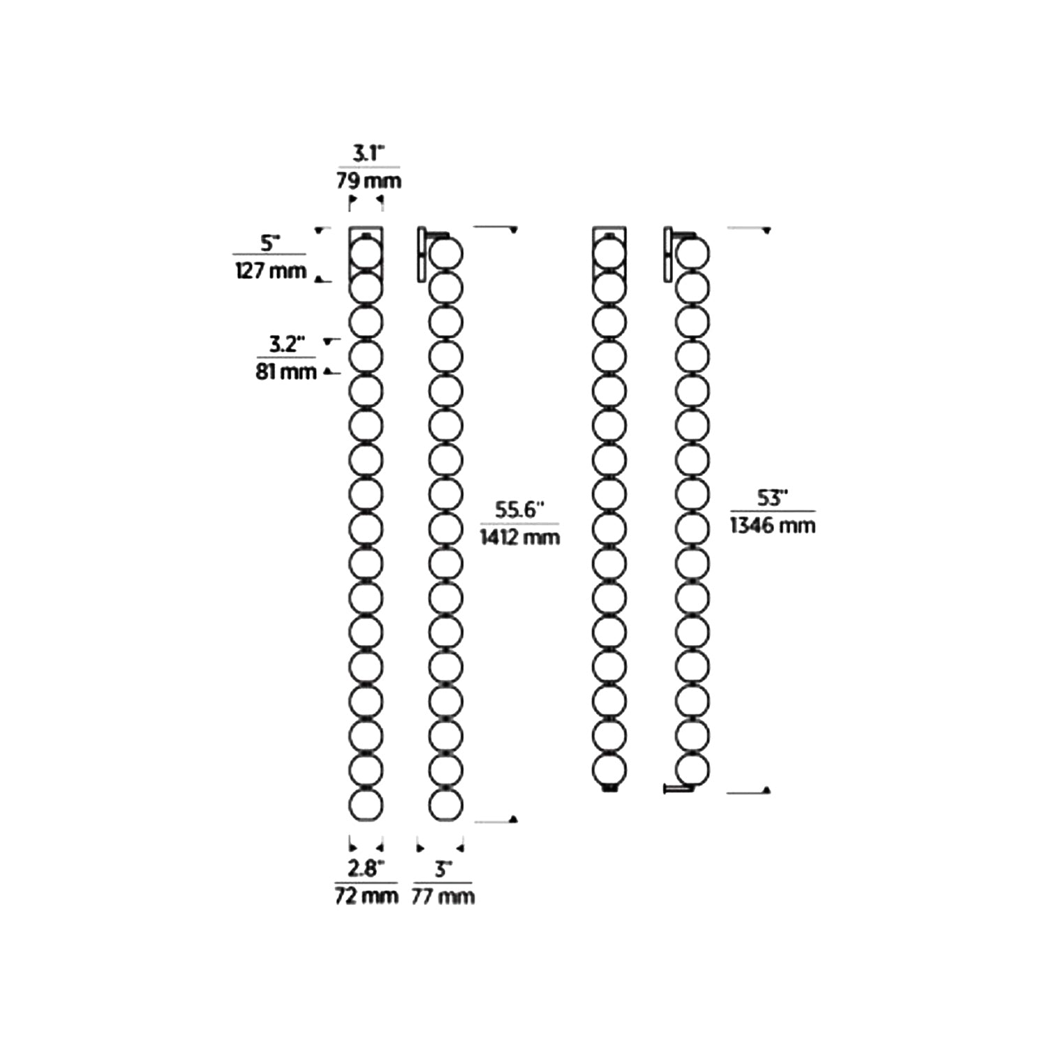Perle LED Wall Light - line drawing.