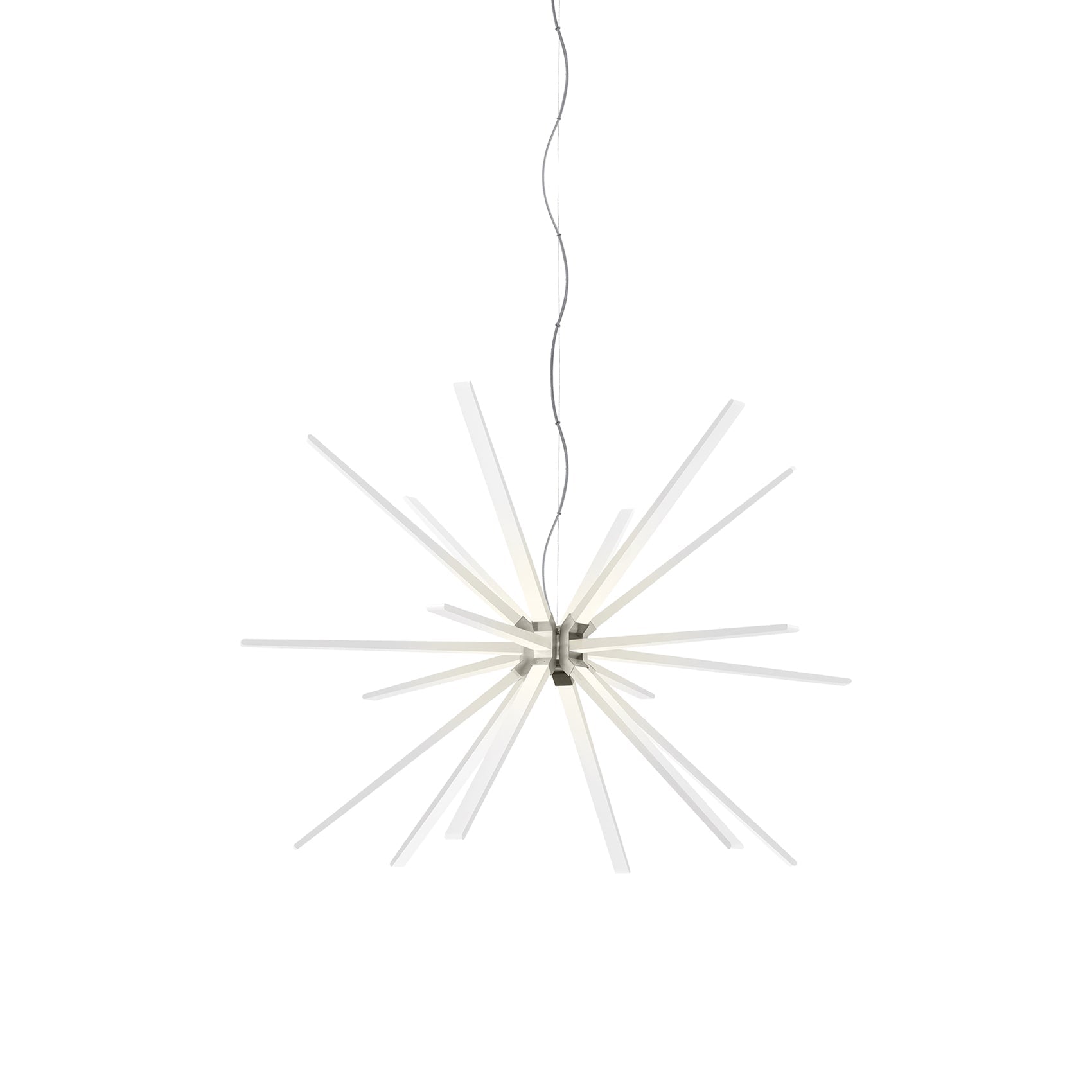Photon LED Chandelier in Satin Nickel.